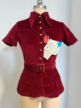 RARE FIND - Vintage Velour Top with Gold Apple Buttons Western Chic